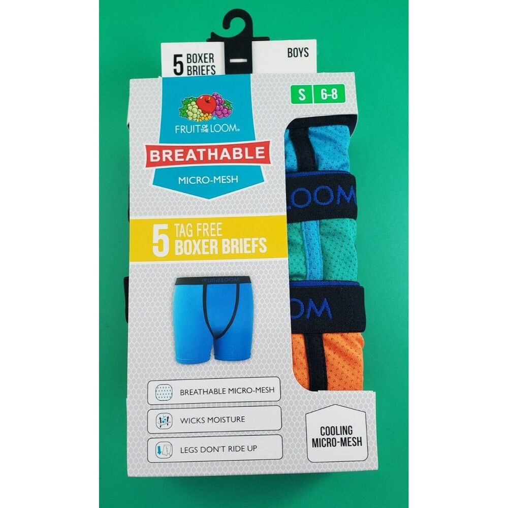 Fruit Of The Loom  micro-mesh Boxer Briefs ~ Boys Small (6-8) ~ 5 pack
